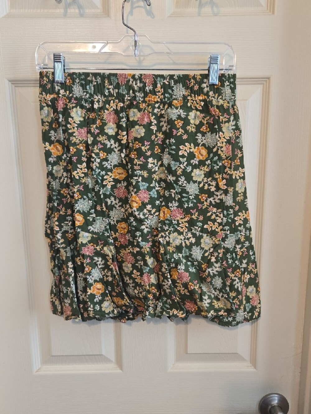 LOFT Olive Green Floral Elastic-Waist Skirt - Picture 3 of 4